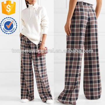 Plissee Plaid Twill Wide-Bein Hosen Herstellung Großhandel Mode Frauen Bekleidung (TA3005P)